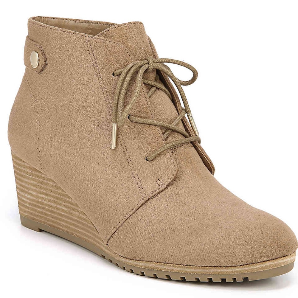 Dr Scholl’s Taupe Faux Suede Conquer Wedge Bootie